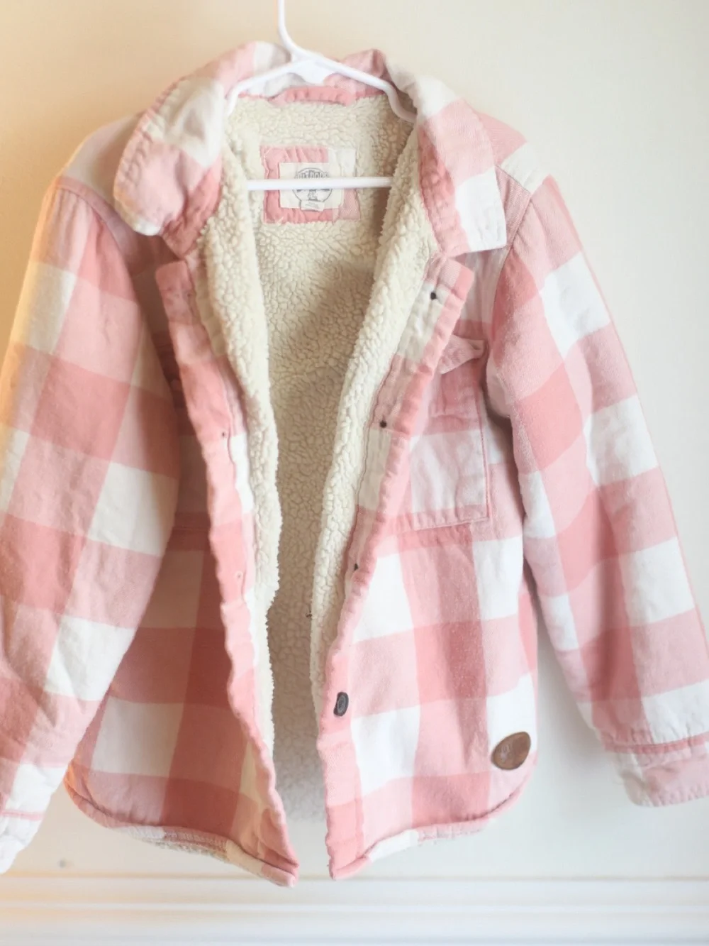 Outdoor Kids Pink Buffalo Plaid Sherpa Lined Shacket Jacket Girls Medium